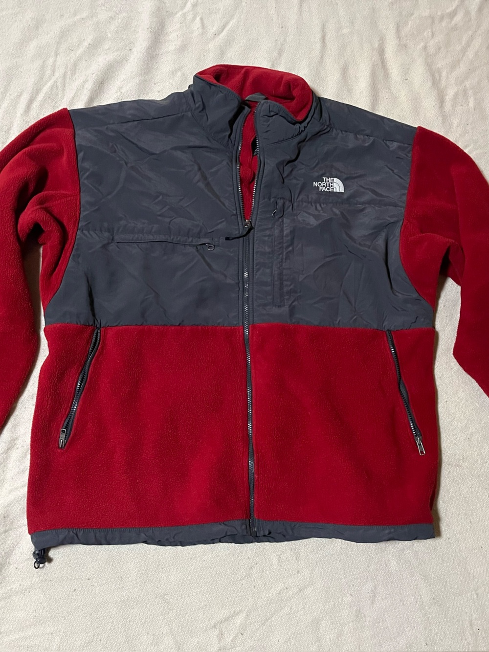 The North Face Mens Red and Gray Fleece Jacket Size XXL.